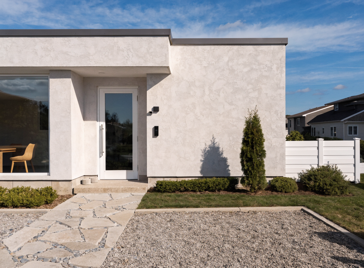 Neatly installed security camera and video doorbell at a modern Houston home